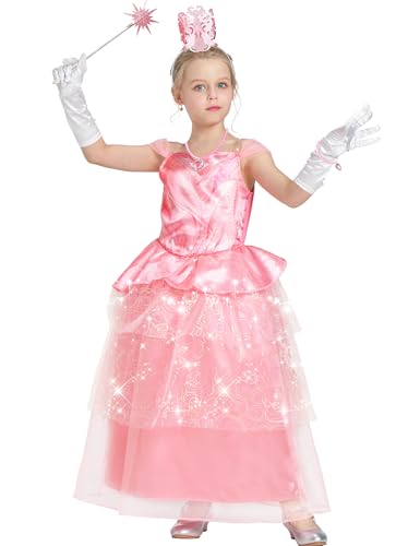 IKALI Pinkes Hexenkostüm für Mädchen, Halloween, magisches Kostüm für Rollenspiele, Party, mit Krone, Zauberstab, Handschuhen, 4–6 Jahre IKALI Pinkes Hexenkostüm für Mädchen, Halloween, magisches Kostüm für Rollenspiele, Party, mit Krone, Zauberstab, Handschuhen, 4–6 Jahre von IKALI
