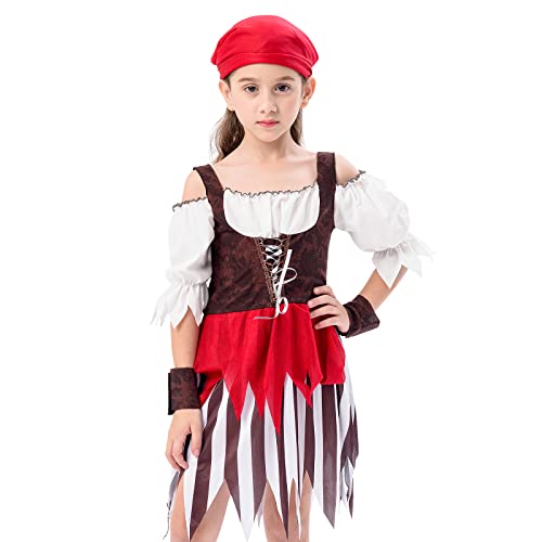 IKALI Pirat kostüm für Kinder Mädchen, Rustikale Maiden Seeräuber Schicken Kleid Aus Der Karibik Rover Rock von IKALI