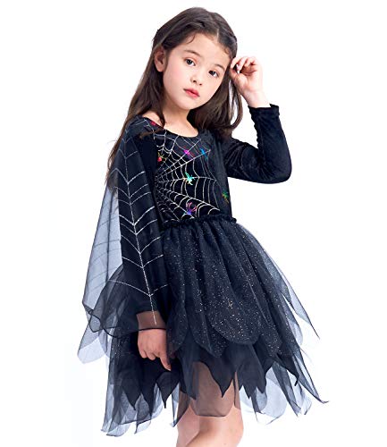 IKALI Schwarze Hexe Kostüm Mädchen Spinne Tutu Kleid Halloween Teufel Outfit Magisches Kostüm 8-10 Jahre von IKALI