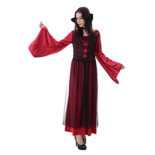 IKALI Vampir Kostüm Erwachsener, Gothic Kurz Königin Kapuzen Robe mit Kragen für Halloween Frauen/S von IKALI
