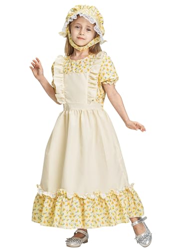 IKALI Viktorianisches Kostüm Mädchen, Mittelalter Kostüm Kinder Prärie Pionier Fancy Dress für Party Gelb 4-6 Jahre IKALI Viktorianisches Kostüm Mädchen, Mittelalter Kostüm Kinder Prärie Pionier Fancy Dress für Party Gelb 4-6 Jahre von IKALI