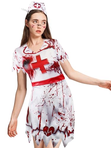 IKALI Zombie Krankenschwester Kostüm Damen, Halloween Fancy Outfit Krankenhaus Arbeiter blutige Uniform M IKALI Zombie Krankenschwester Kostüm Damen, Halloween Fancy Outfit Krankenhaus Arbeiter blutige Uniform M von IKALI