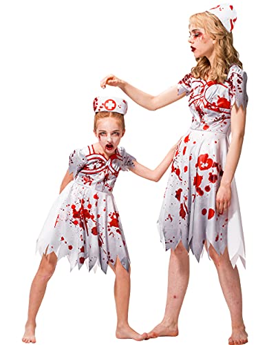 IKALI Zombie Krankenschwester Kostüm für Damen Blutiger Horror Anzug für Erwachsene Mama und ich Krankenhausarbeiteruniform für Halloween Schicke Party 3 Stück von IKALI