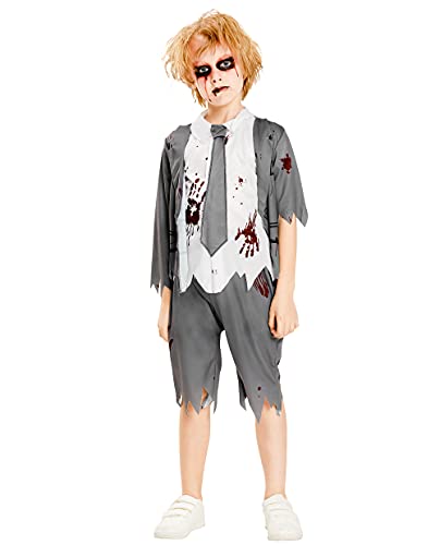 IKALI Zombie Schüler Kostüm für Jungen Halloween Grusel Schüler Thema Party Outfit Kinder Rollenspiel Kostüm 3-teiliges 10-12 Jahre von IKALI