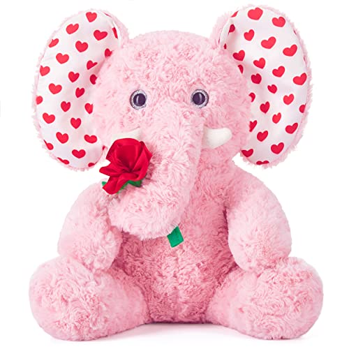 IKASA Elefant Kuscheltier Stofftier Plüschtier mit Rose,Süßes 32 cm großes Plüschtier kleines Kuscheltier,Valentinstagsgeschenke für die Freundin von IKASA
