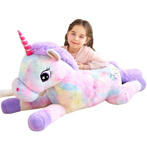 IKASA Groß Einhorn Stofftier Riesen Kuscheltier,110cm Gross Plüschtier Riesige Flauschige Weich Jumbo Plüsch Spielzeug,Geschenk für Kinder von IKASA