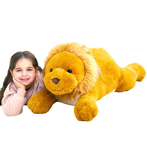 IKASA Groß Löwe Kuscheltier Riesen Stofftier,Gross Plüschtier Riesige Plüsch Spielzeug 78cm Flauschige Jumbo Plüschtiere, Weich XXL XL Stofftiere Süße,Geschenk für Kinder (Braun, 78 cm) von IKASA