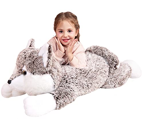IKASA Groß Wolf Kuscheltier Riesen Stofftier,78cm Gross Plüschtier Riesige Plüsch Spielzeug Jumbo Weich Stofftierer,Geschenk für Kinder von IKASA