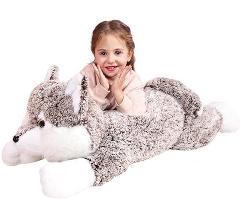 IKASA Groß Wolf Kuscheltier Riesen Stofftier,78cm Gross Plüschtier Riesige Plüsch Spielzeug Jumbo Weich Stofftierer,Geschenk für Kinder von IKASA