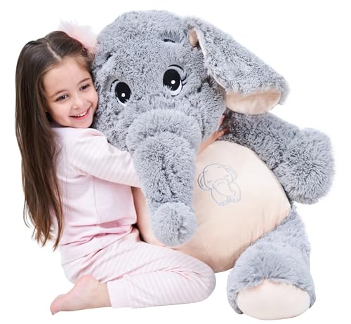 IKASA Großer Elefant Stofftier Riesenelefant Plüschtiere für Kinder (Grau, 100cm) von IKASA