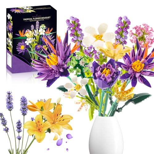 IKIDSUN Blumenstrauß Bausteine Sets, 891PCS DIY Blumen Bausteine Bausatz, Paradiesvögel und Seerose Blumenstrauß Baukasten für Home Office Decor für Erwachsene, Geschenk für Muttertag Valentinstag von IKIDSUN