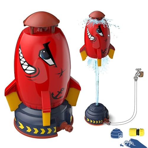 IKIJM Water Rocket Sprinkler Outdoor Wasserrakete Spielzeug Gartensprinkler - Drehbarer Raketenwassersprinkler - für Kinder in Rocket Jungen Mädchen Geschenke für Kinder Wassersprinkler (Rot) von IKIJM