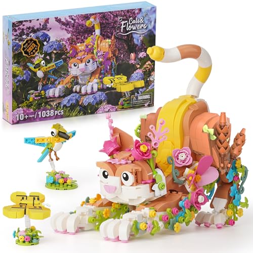 IKUPER Creator 3in1 Blumen Katze Bausteine Set, Friends Tiere Figuren mit Blume und Pflanze, Home und Zimmer-Deko, Weihnachten Ostern Ideen Geschenk für Mädchen ab 10 Jahren (1038 Stück) von IKUPER