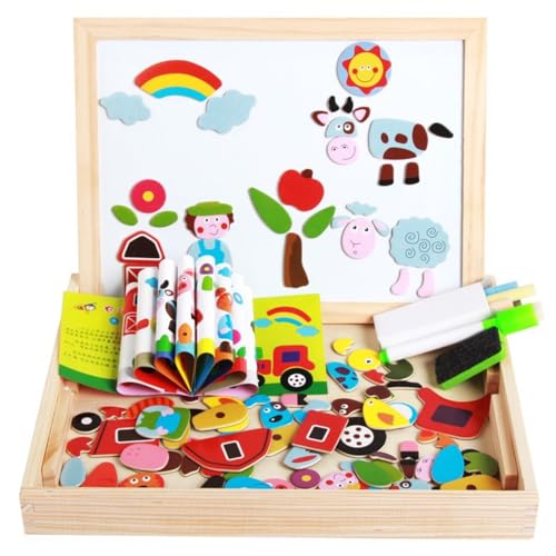 ILESTDG Wolkenschaukel - 2in1 Montessori Zeichentafel (Holzbrett) - Educational Wooden Toy mit Doppelseitiger Tafel, Malen, Schreiben & Lernen (Bauernhof) von ILESTDG