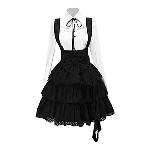 ILGUN 80er-Jahre-Outfit für Damen, Kollisionsschleife, hohe Taille, mittelgroßer Rock, schwarze Rüschen, Temperament-Set (schwarz, XXXL) von ILGUN