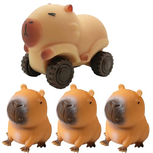 3 Stück Capybara Stressball Anti Stress Spielzeug und 1 Capybara-Spielzeugauto - Weiche Squishy Squeeze Toys für Erwachsene & Kinder, Lustige Stressabbau Bälle mit Niedlichem Kugelfisch-Design von ILMFMY