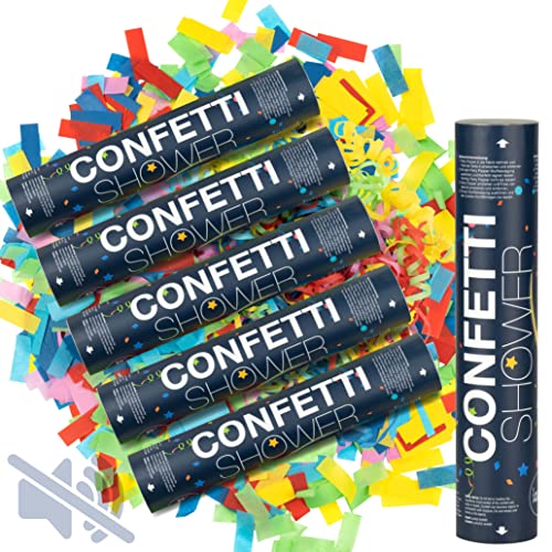 ILP 6 x Konfettiwerfer ohne Knall - Bunter Partyspaß mit Konfetti Kanone und Luftschlangen - Party Popper als Partydeko für Geburtstage, Silverster und Hochzeiten, Karneval von ILP GMBH I LOVE PRODUCTS