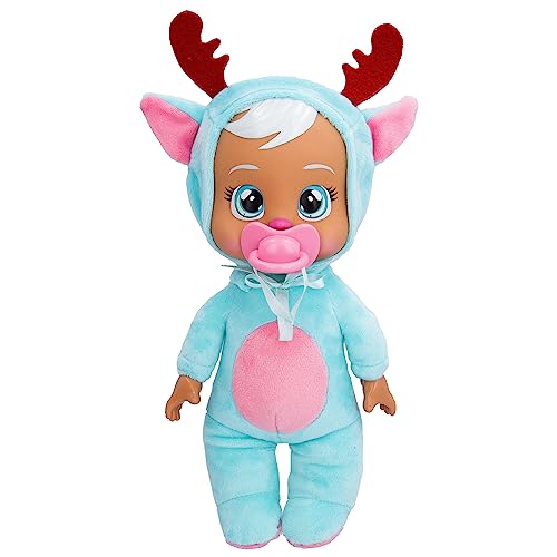 Cry Babies Tiny Cuddles Christmas Eve – 22,9 cm Babypuppen, Cries Real Tears, Blue and Pin Rentier-Themed Pyjama von IMC Toys
