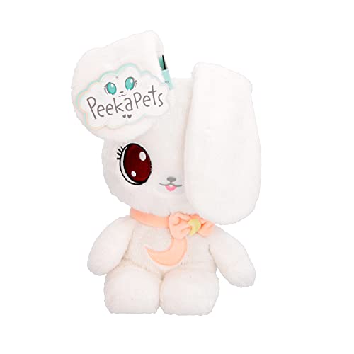 PEEKAPETS Weißer Hase, Lustiges, süßes und weiches Plüschtier, das mit den Ohren Kuckuck spielt, wenn man seinen Bauch drückt, Flauschiges Geschenk für Babys und Kinder bis 4 Jahren von IMC Toys