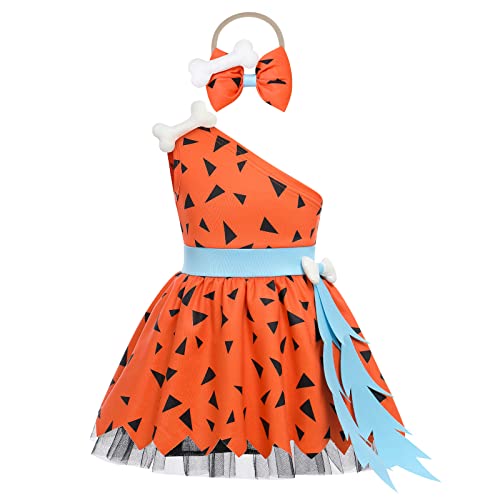 IMEKIS Baby M?dchen Jungen Feuerstein Kleid Kind Steinzeit Halloween Verkleidung Prinzessin Cavewomen Caveman Party Outfit Deluxe Fasching Geburtstag Cosplay Kost?m Orange 3-4 Jahre von IMEKIS