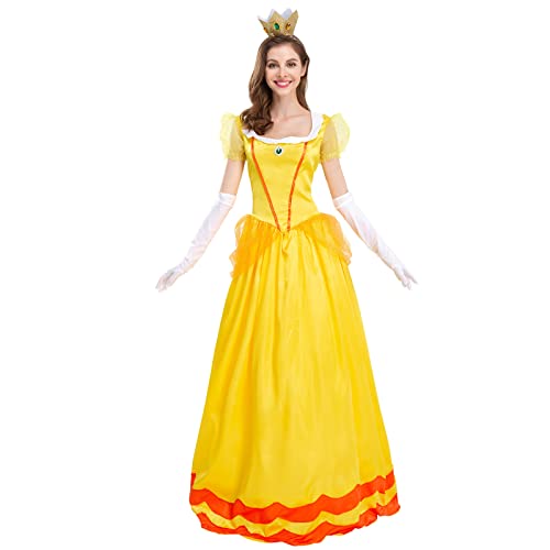 IMEKIS Damen Belle Kleid Erwachsene Prinzessin Pfirsich Kostüm Fancy Halloween Karneval Cosplay Verkleiden Märchen Schöne und das Biest Weihnachten Party Outfit von IMEKIS