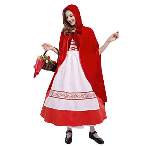 IMEKIS Damen Rotkäppchen Kostüm Halloween Verkleidung Prinzessin Weihnachten Karneval Faschingkostüm Erwachsene Cosplay Partykleid und Umhang mit Kapuze Performance Outfit von IMEKIS