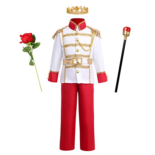IMEKIS Jungen Halloween Königlich König Kostüm Prinz Charmantes Verkleidung Kinder Langarm Jacken mit Hose Robe Krone Zubehör Mittelalter König Set Weihnachten Karneval Party Outfit Rot 10-11 IMEKIS Jungen Halloween Königlich König Kostüm Prinz Charmantes Verkleidung Kinder Langarm Jacken mit Hose Robe Krone Zubehör Mittelalter König Set Weihnachten Karneval Party Outfit Rot 10-11 von IMEKIS