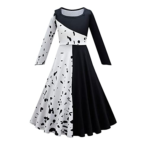 IMEKIS Kind M?dchen Cruella de Vil Kost?m Halloween Weihnachten Dalmatiner Verkleidung Schule Rollenspiel Kleidung Phantasie Wei? Schwarz B?se Geburtstag Cosplay Kleid 11-12 Jahre von IMEKIS