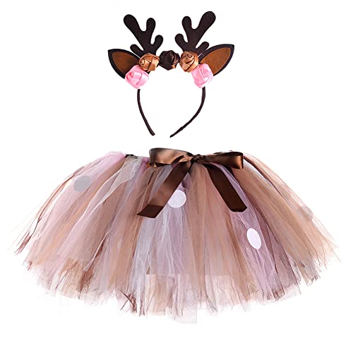 IMEKIS Kind Mädchen Weihnachtskleid Rentier Tutu Rock Weihnachtskostüm Clown Elsa Halloween Karneval Cosplay Kostüm mit Stirnband Flügel Fee Zubehör Outfit für Geburtstagsfeier von IMEKIS