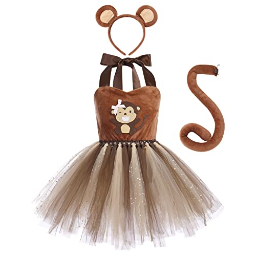 IMEKIS Kinder Baby M?dchen Tier Cosplay Kost?m Prinzessin Halloween Verkleidung Katze Schaf Affe L?we Fuchs T?llkleid mit Stirnband Schwanz 3tlg Geburtstag Weihnachts Karneval Outfit von IMEKIS