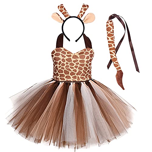IMEKIS Kinder Baby Mädchen Tier Cosplay Kostüm Prinzessin Verkleidung Giraffe Tüll Kleid mit Stirnband und Schwanz 3tlg Halloween Weihnachts Karneval Outfit Braun 11-12 Jahre von IMEKIS