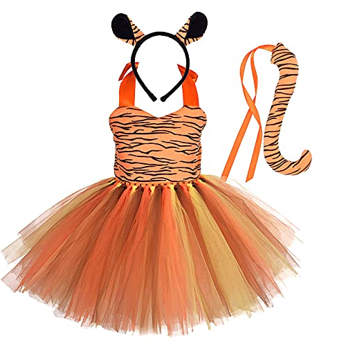 IMEKIS Kinder Baby Mädchen Tier Cosplay Kostüm Prinzessin Verkleidung Kuh Tiger Zebra Leopard Giraffe Tüll Kleid mit Stirnband und Schwanz 3ST Halloween Weihnachts Karneval Outfit von IMEKIS