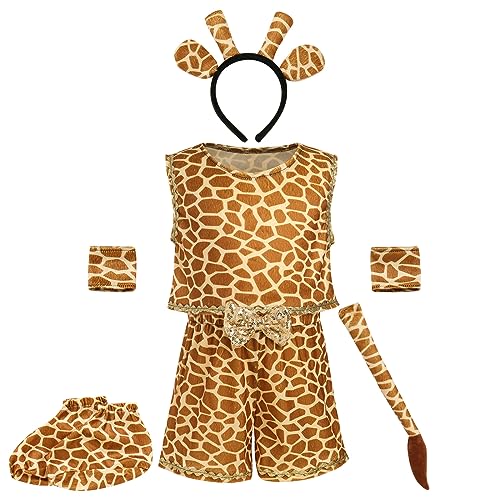 IMEKIS Kinder Jungen Mädchen Halloween Tier Kostüm Giraffe Geparden Eichhörnchen Affe Kaninchen Karneval Cosplay Verkleidung Fancy Cartoon Geburtstag Outfits Gelb 5 Jahre von IMEKIS