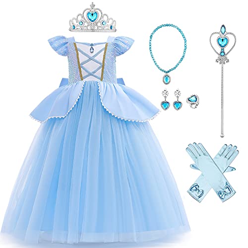 IMEKIS Mädchen Aschenputtel Kostüm Prinzessin Fee Cinderella Verkleiden Halloween Karneval Cosplay Kleid Blume Geburtstag Tutu Party Outfit von IMEKIS