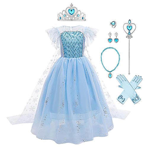 IMEKIS Mädchen Eiskönigin 2 Elsa Kostüm Prinzessin Karneval Verkleidung Geburtstag Halloween Cosplay Partykleid Pailletten Schneeflocke Tüllkleid mit Zubehör Outfit von IMEKIS