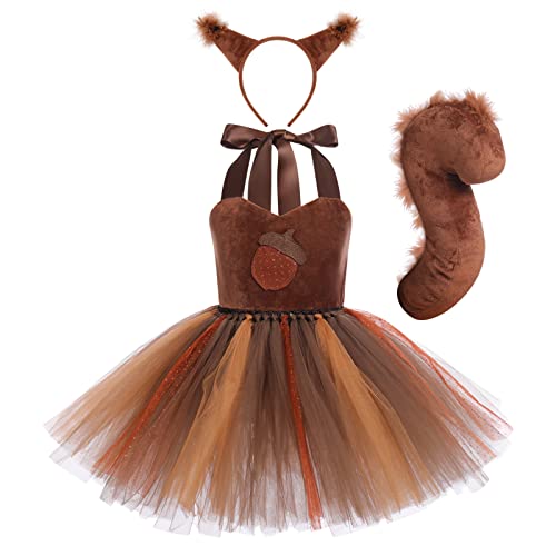 IMEKIS M?dchen Tier Cosplay Kost?m Prinzessin Fancy Halloween Verkleiden Tiger Leopard Giraffe Affe T?ll Kleid mit Stirnband Schwanz 3tlg Kind Baby Karneval Geburtstag Outfit Kaffee von IMEKIS