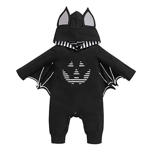 IMEKIS Neugeborenes Baby Mädchen Jungen Halloween Fledermaus Kostüm Lächeln Kürbis Schädel Skelett Verkleiden Langarm Strampler Bodys mit Hut Fancy Cosplay Party Outfit von IMEKIS