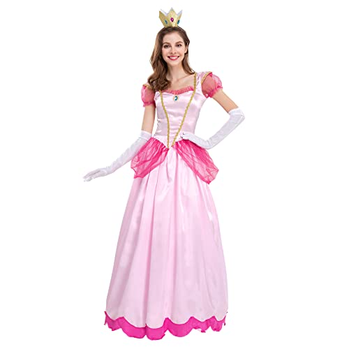 IMEKIS Pfirsich-Kostüm für Damen, für Erwachsene, Kostüm, Prinzessin, langer Tüllrock mit Handschuhen, Märchen, Weihnachten, Karneval, Party-Outfit von IMEKIS