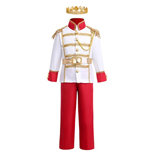 Jungen Halloween Königlich König Kostüm Prinz Charmantes Verkleidung Kinder Langarm Jacken mit Hose Robe und Krone Zubehör Mittelalter König Set Weihnachten Karneval Party Outfit Rot (4tlg) 8-9 Jahre von IMEKIS