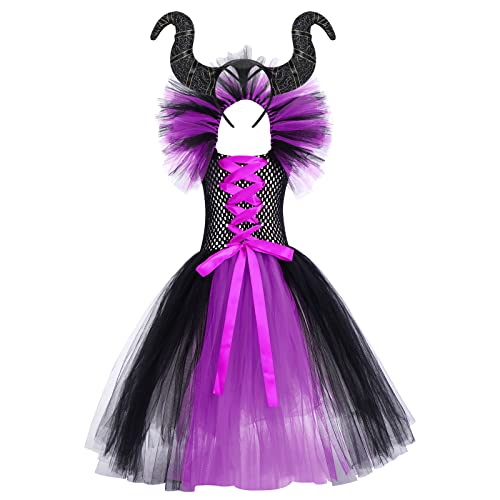 Kinder Maleficent Kost?m M?dchen Prinzessin Fancy B?se K?nigin Verkleiden Handgemachtes Gestricktes T?llkleid mit Horn Stirnband B?se Hexe Halloween Karneval Cosplay Party Outfit Lila 10-12 Jahre von IMEKIS