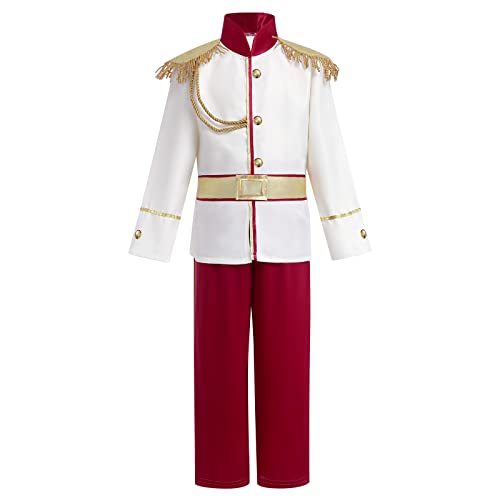 Königliches Prinzen Kostüm für Kinder Jungen Prinz Charmantes Verkleidung Langarm Jackenoberteil mit Hose Mittelalterlich König Set Halloween Karneval Rollenspiel Party Outfit Weinrot 10-12 Jahre von IMEKIS