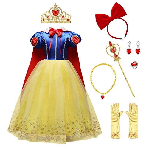 Mädchen Schneewittchen Kostüm Kinder Prinzessin Halloween Karneval Verkleiden Geburtstag Festlich Partykleid Pailletten Weihnachten Cosplay FestKleid mit Umhang Faschingskostüm Outfit Blau 4-5 Jahre von IMEKIS