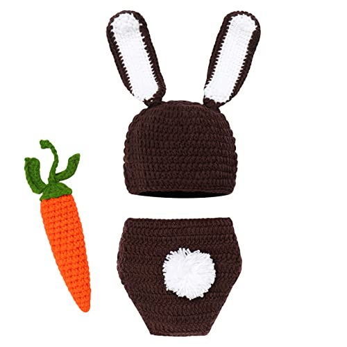 Neugeborenes Baby Mädchen Jungen Fotoshooting Häkeln Stricken Kostüm 1. Ostern Geschenk Niedlichen Hase Kaninchen Hut Short Karotten Säugling Fotografie Requisiten Strickmütze Outfit 0-3 Monate von IMEKIS