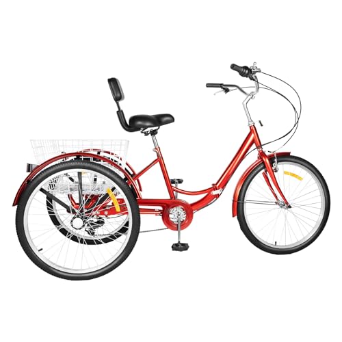 EIN Dreirad 24in Dreirad for Erwachsene 7-Gang-Lastenfahrrad Faltbarer Verstellbarer Sattelgriff 177x69cm Multicolor(Red) von IMGASDCSD