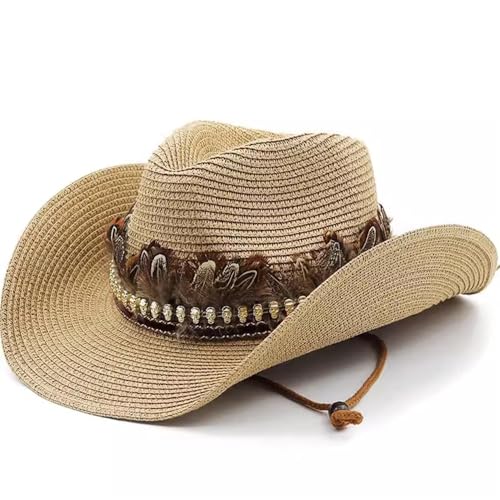 IMGASDCSD Hut. Stroh Cowboyhut Krempe Sonnenhut mit Federdekoration for Männer Frauen Multicolor(Colour 4) von IMGASDCSD