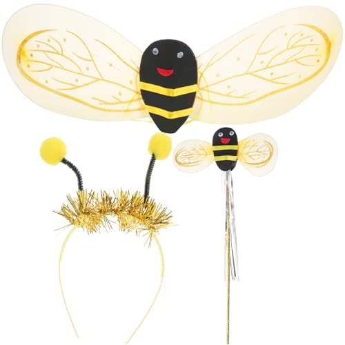 IMIKEYA Bienenkostüm Satz für Mädchen mit Zauberstab Stirnband und Flügel Kinderkostüm für Halloween Karneval und Geburtstagsfeiern von IMIKEYA