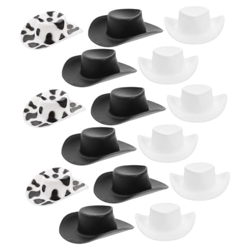 IMIKEYA 1 Satz Cowboyhut Schwarze Weiße Weiße Cowboyhüte aus Kunststoff DIY Puppen Kuchen Dekoration Wiederverwendbare Spielzeugaccessoires von IMIKEYA