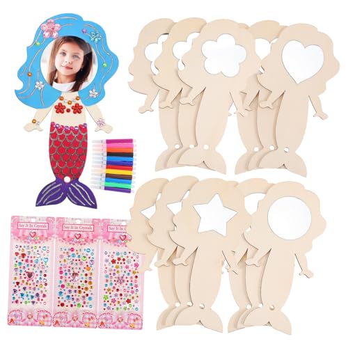IMIKEYA 1 Satz Meerjungfrauenspiegel Meerjungfrau-Spiegel Meerjungfrau Craft Kit bastelset für Holz Spiegel DIY handgefertigtes Handwerk Meerjungfrau-Geburtstagsgeschenke Buchsbaum von IMIKEYA