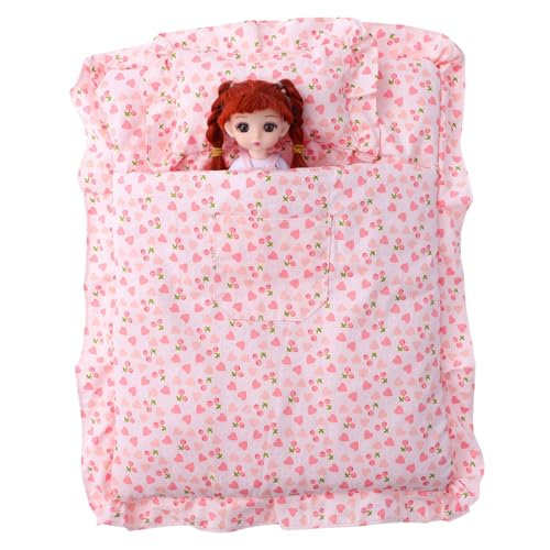 IMIKEYA 1 Satz Puppen-Erdbeer-Schlafsack Kissen für Puppen Puppenhausbettwäsche Puppendecken Schlafsack mini Schlafsack Puppenhauskissen Puppenhaus-Miniatur-Simulationskissen Stoff von IMIKEYA