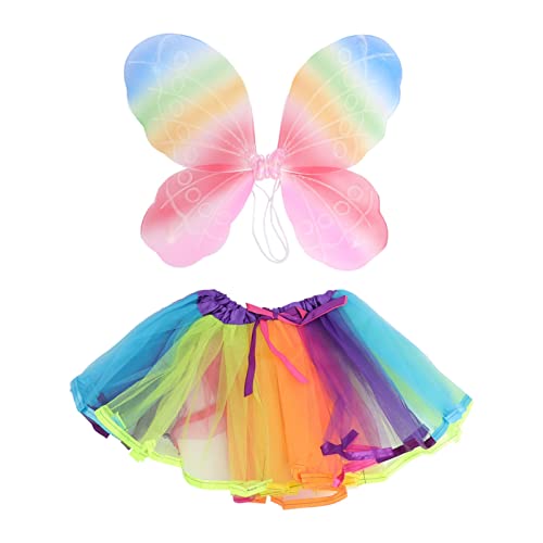 IMIKEYA Kinder Kostüm Satz mit Feenflügeln und Tutu Rock Buntes Atmungsaktives Material für Mädchen für Partys und Aufführungen von IMIKEYA